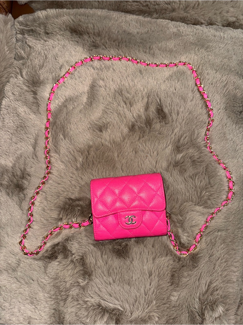 CHANEL Caviar Trifold Compact Wallet Silver Hardware in Rare Barbie Pink
